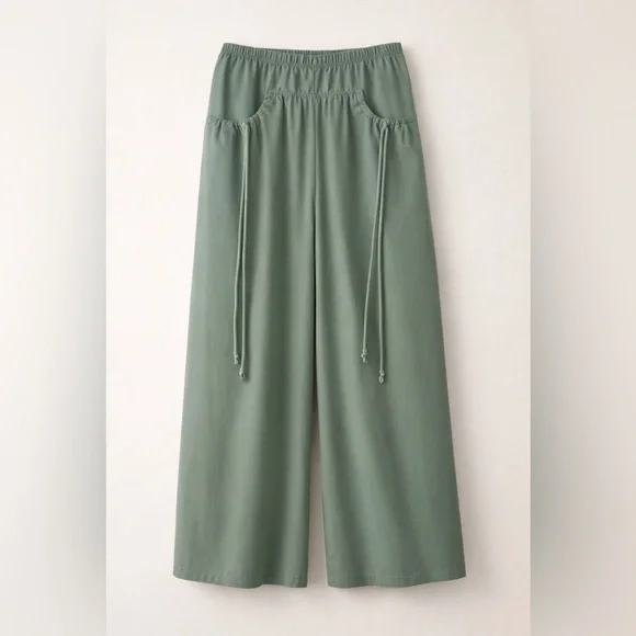 Wide Leg Drawstring Track Pants in Sage Green - Picture 2 of 4